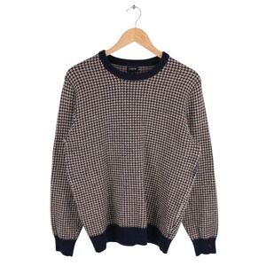 J.Crew Wool Blend Houndstooth Sweater Knit Navy Tan Men's Size Medium